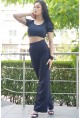 Черен crop top с буфан ръкав 