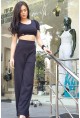 Черен crop top с буфан ръкав 