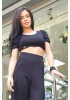 Черен crop top с буфан ръкав 