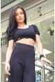 Черен crop top с буфан ръкав 