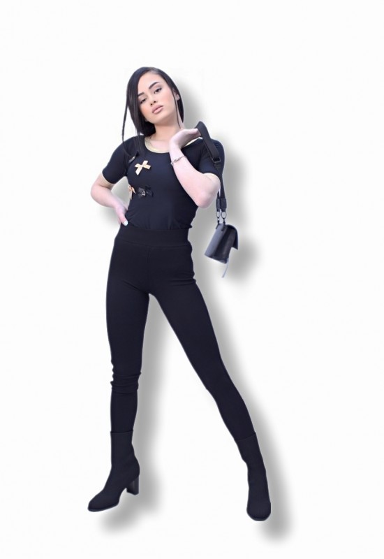 Черен клин от пунто-милано памучна материя 