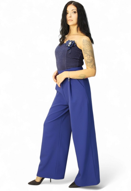 Прав широк панталон  Royal blue  с чупки