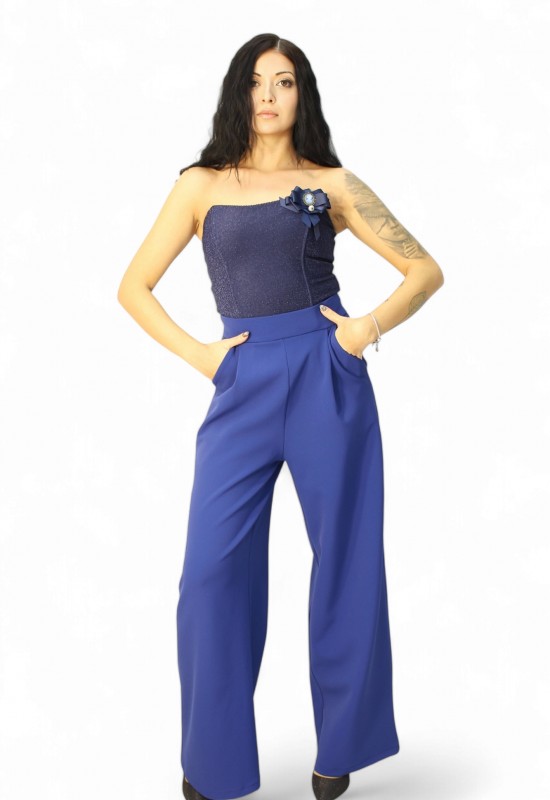 Прав широк панталон  Royal blue  с чупки