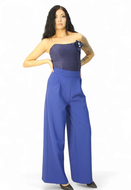 Прав широк панталон  Royal blue  с чупки