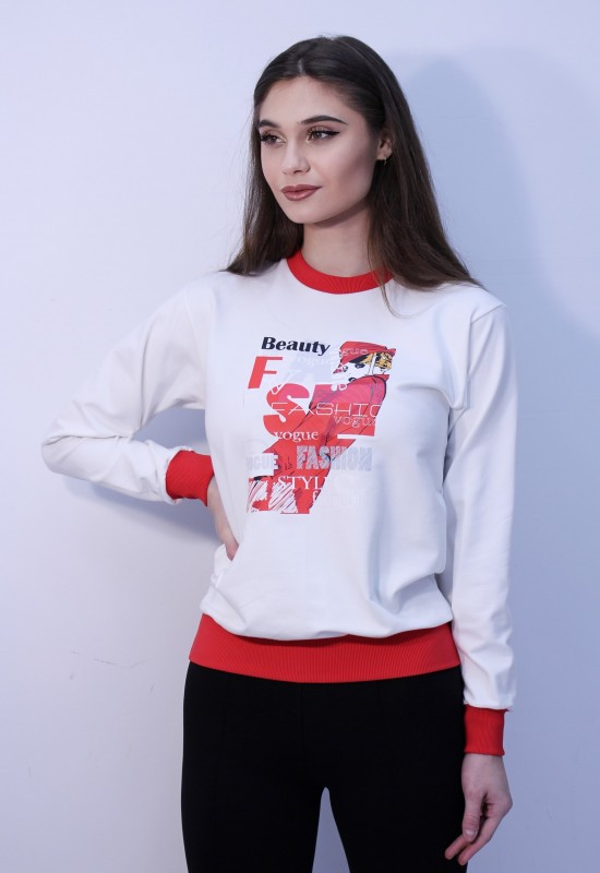 Суитшърт в цвят ванилия с апликация Fashion 
