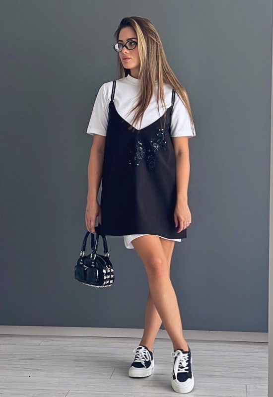 Къса рокля Karana black от две части 